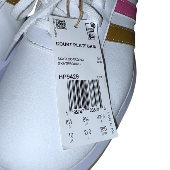 Adidas Women's White Sneakers with Pink, Blue, and Gold Stripes - Picture 16 of 16